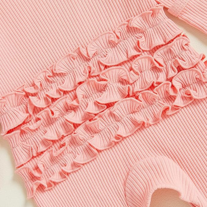 Newborn Baby Girls Rompers Knit Round Neck Long Sleeve Infant Fall Jumpsuits with Headband Coming Home Outfit