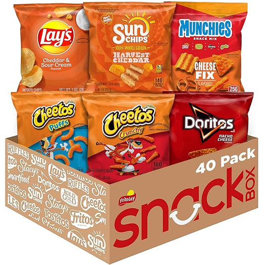 Frito Lay, Cheesy Mix 6 Flavor Variety Pack, Single Serve Bags (40 Pack), Doritos, Cheetos, Lay's, Munchies, SunChips