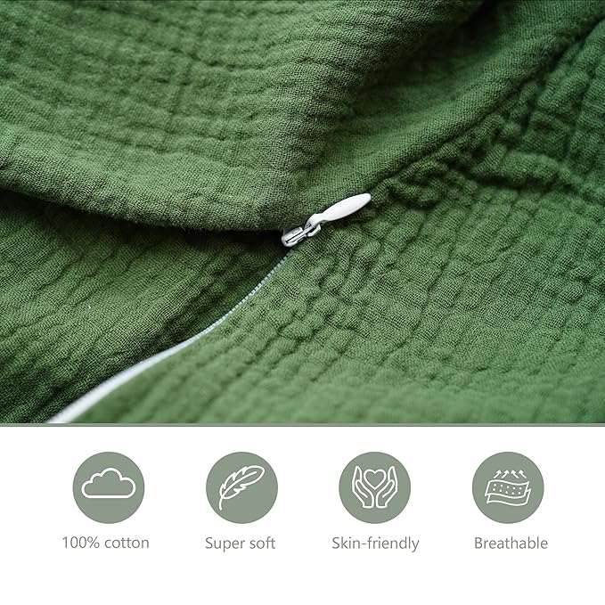 Muslin Nursing Pillow Covers, 2 Pack, Soft & Adorable Slipcovers with Zipper Closure, 100% Cotton Covers for Breastfeeding Pillows (Leaf, Green)