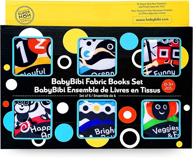Cloth Books (Set of 6). High Contrast Soft Books. Black and White Images Encourage Infant Development – Suitable for Babies and Toddlers from 3 Months