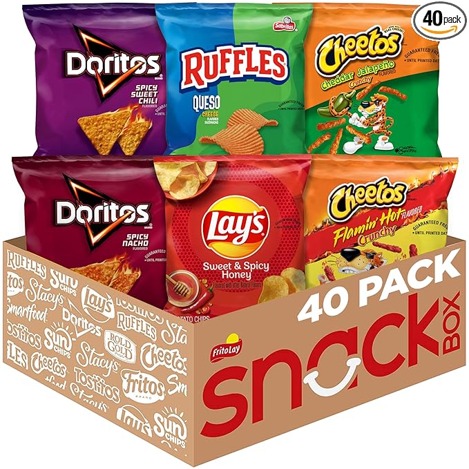Frito Lay Cheesy Spicy Sweet Variety Pack, 1oz Single Serve Bags, (Pack of 40) (Assortment May Vary)