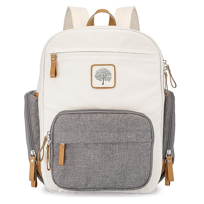 Parker Baby Diaper Backpack - Full Zip Diaper Bag with Insulated Pockets - Cream