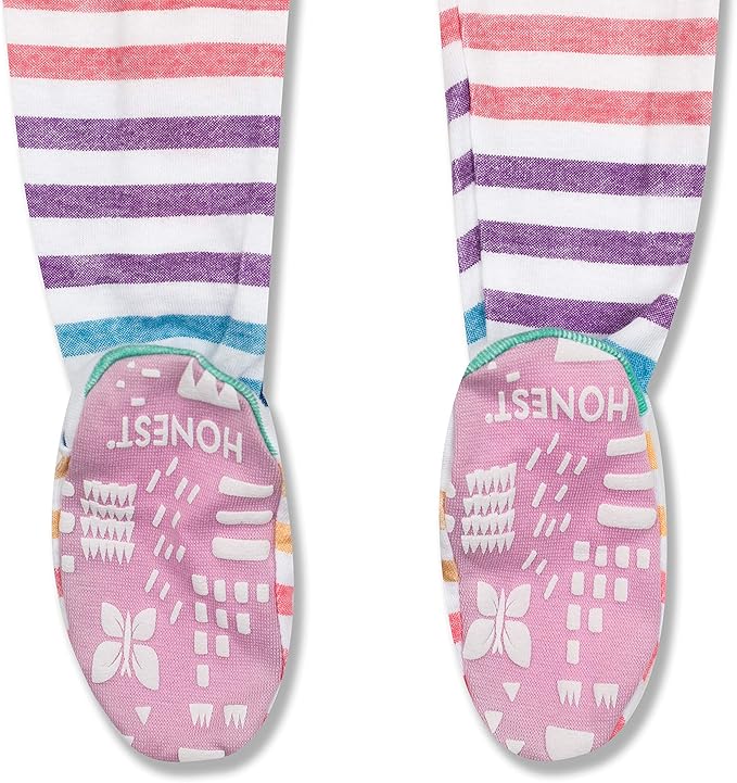 HonestBaby Non-Slip Footed Pajamas One-Piece Sleeper Zip-Front Pjs 100% Organic Cotton for Baby Girls