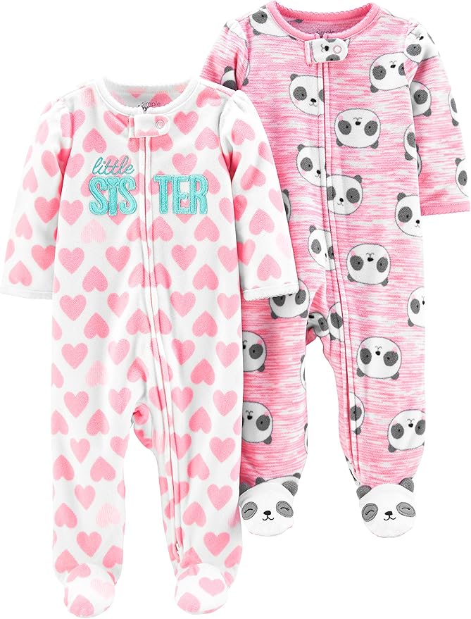 Simple Joys by Carter's Baby Girls' Cotton and Fleece Footed Sleep and Play, Pack of 2