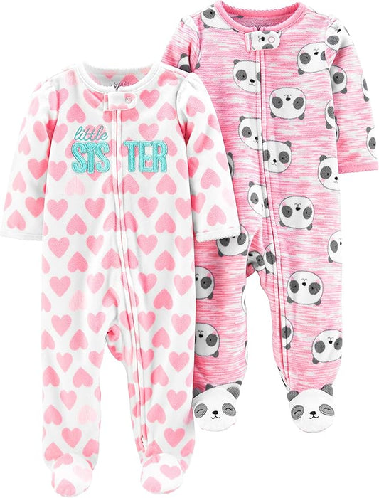 Simple Joys by Carter's Baby Girls' Cotton and Fleece Footed Sleep and Play, Pack of 2