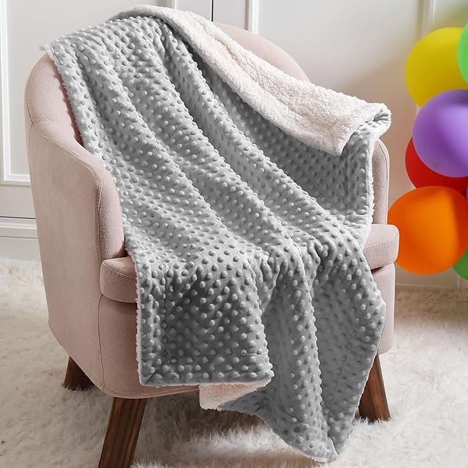 CREVENT Cozy Soft Warm Sherpa Baby Blanket for Infant Toddler's Crib Cot Stroller Gifts for Baby Boys All Season Use (30"X40" Light Grey dot)