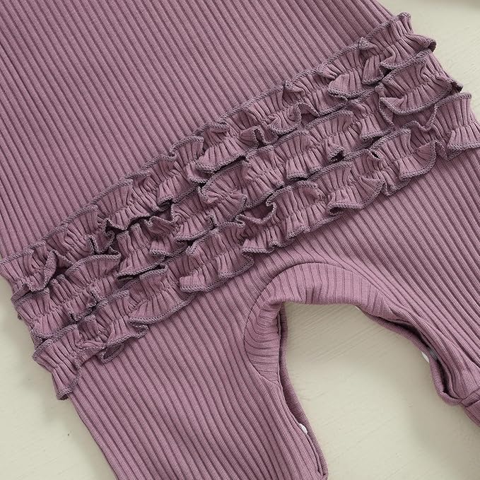 WZTYYDS Newborn Baby Girl Clothes Ribbed Romper Print Long Sleeve Jumpsuits Bow Headband Set Infant One-piece Outfits