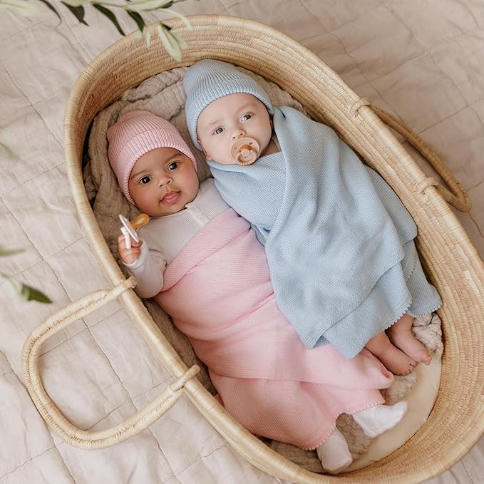 Luxe Collection 100% Organic Luxury Knit Baby Blanket + Hat Set (Blush Pink)