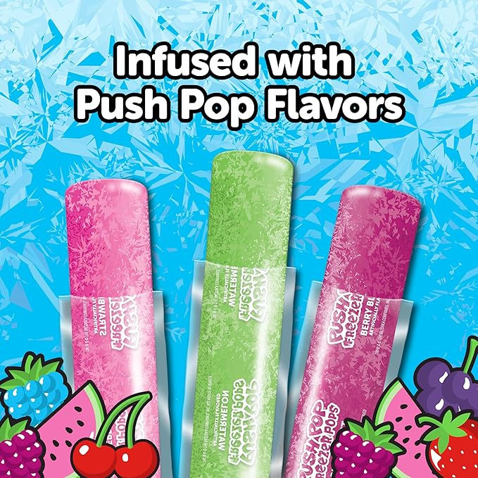 Push Pop Freezer Pops - Ice Popsicles Frozen, Individually Wrapped Variety Pack, 6 Classic Fruity Flavors, Fun Colored Frozen Treats for Party Favors, Bulk Snacks for Kids (48 Count)