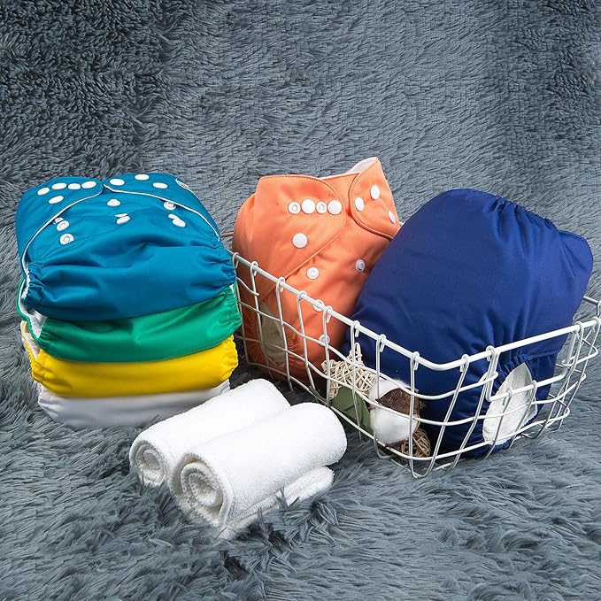 ALVABABY 6 Pack Cloth Diaper with 12 Inserts One Size Adjustable Washable Reusable Diaper Cover for Baby Girls and Boys