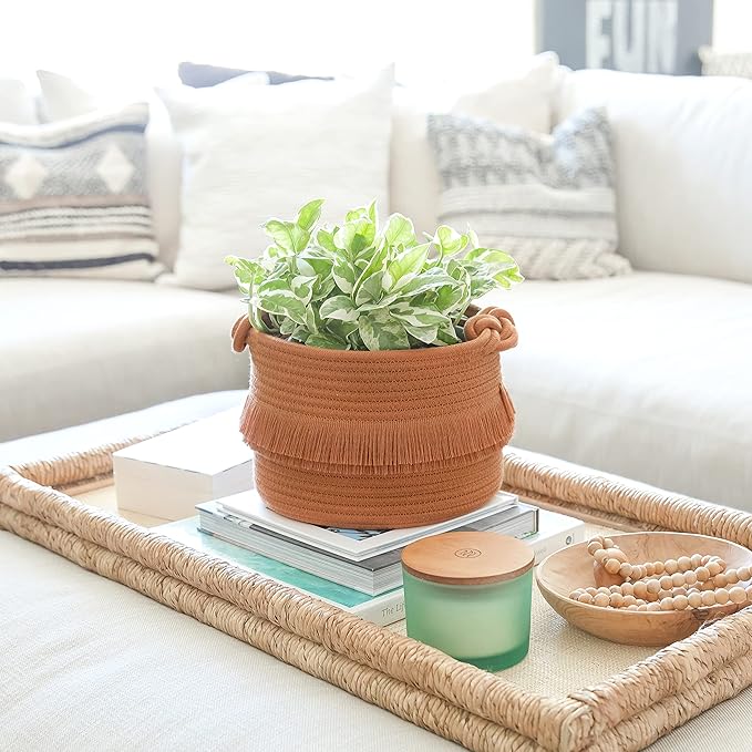 NaturalCozy 3-Piece Boho Decor Storage Basket Set – Cotton Rope Woven Baskets for Organizing! Small Basket for Baby Stuff, Baby Shower, Gift Basket, Nursery Baby Basket, Planter, Toy Basket, Shelves