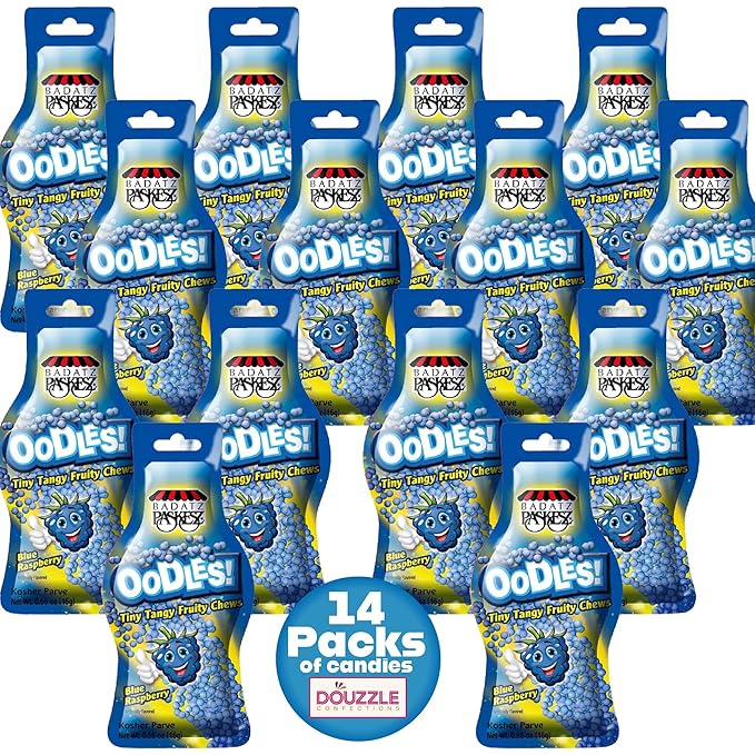 DOUzzle Back To School Oodles Raspberry Tiny Tangy Fruity Chews Mix (12 Count, 1 Pack) Individually Wrapped, Party Favor, Goodie Bag & Pinata Filler - Kosher Parve