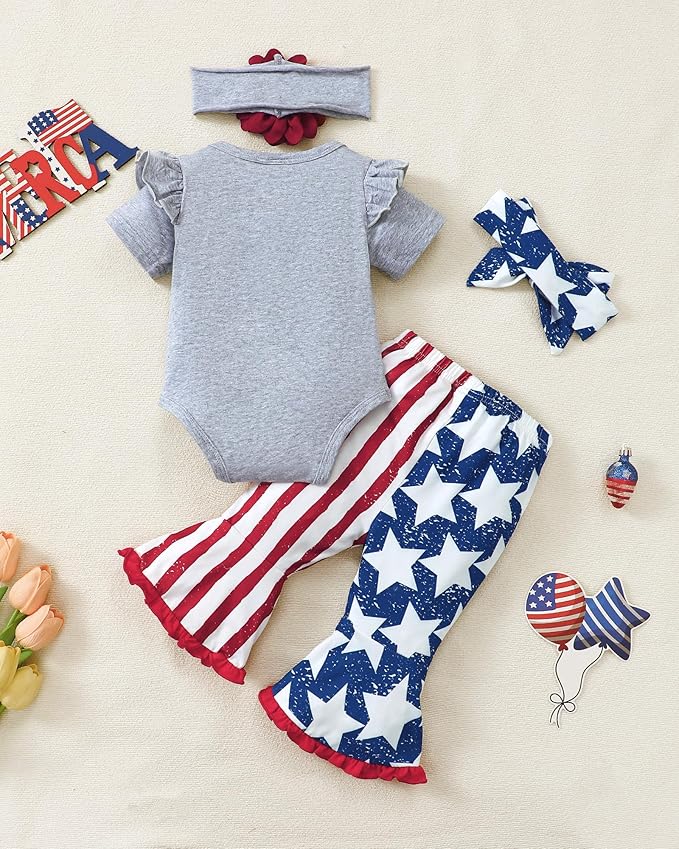 SUNNY PIGGY Newborn Baby Girl Clothes Infant Outfits Romper Floral Fall Outfit Bell Bottoms Pant Sets Hat Headband Flowerpant