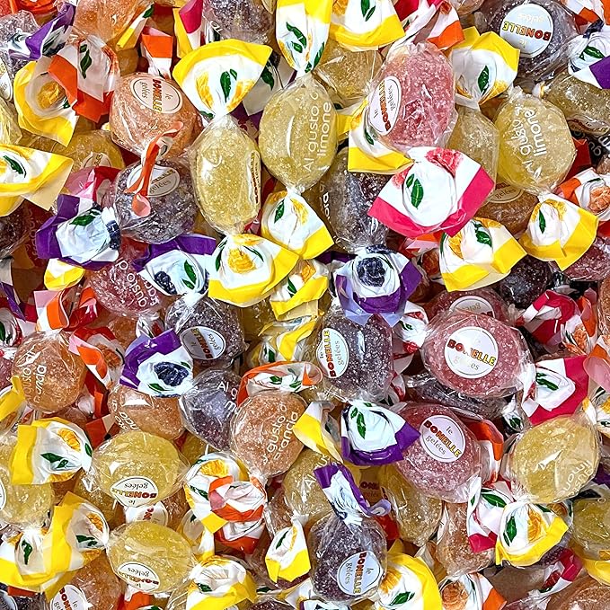 Premium Italian Fruit Jelly Candies - 2.25lb 4 Flavor Assortment- Vegan, Gluten Free, Natural Flavors, Individually Wrapped Soft And Chewy Candy (36 Oz) Made In Italy