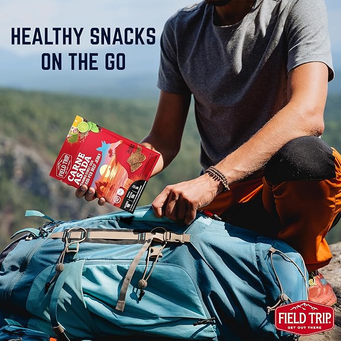 Field Trip Grass Fed Beef Jerky, Healthy Gluten Free Snacks, All Natural, Paleo-Friendly Beef Jerky, High Protein, Low Carb Snack with No Nitrates, 1oz Bag, 12 Pack, Carne Asada
