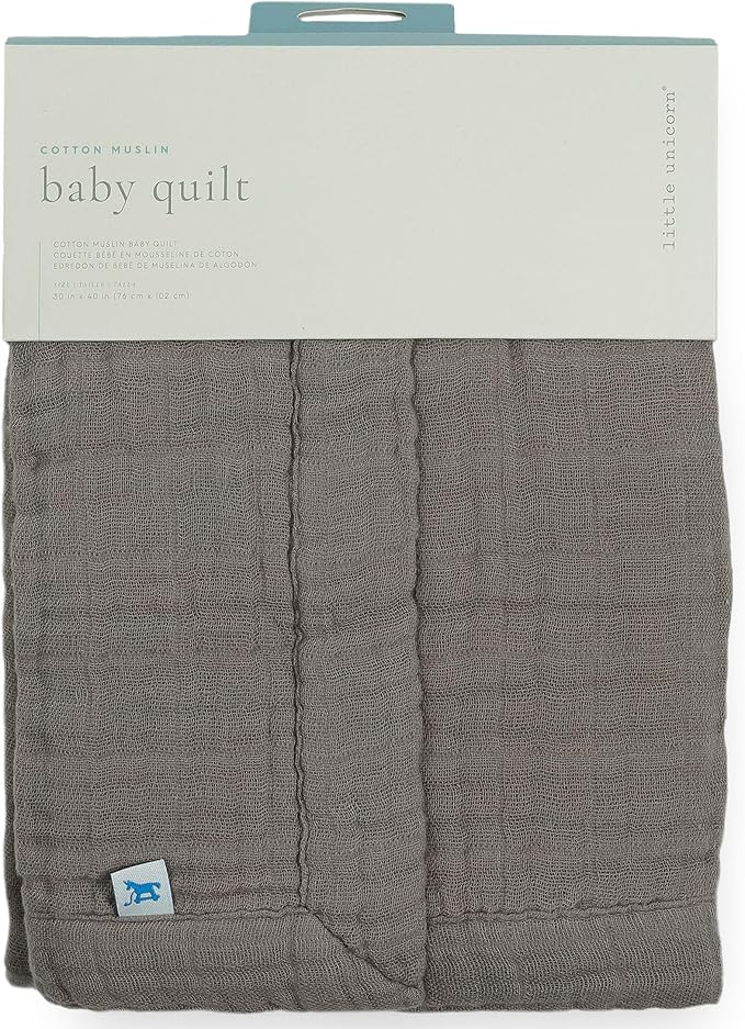 Little Unicorn Newborn Receiving Quilt | Ultra- Soft, Multi-Layered Muslin Fabric | Gift for Newborns & on-The-go (Mocha)