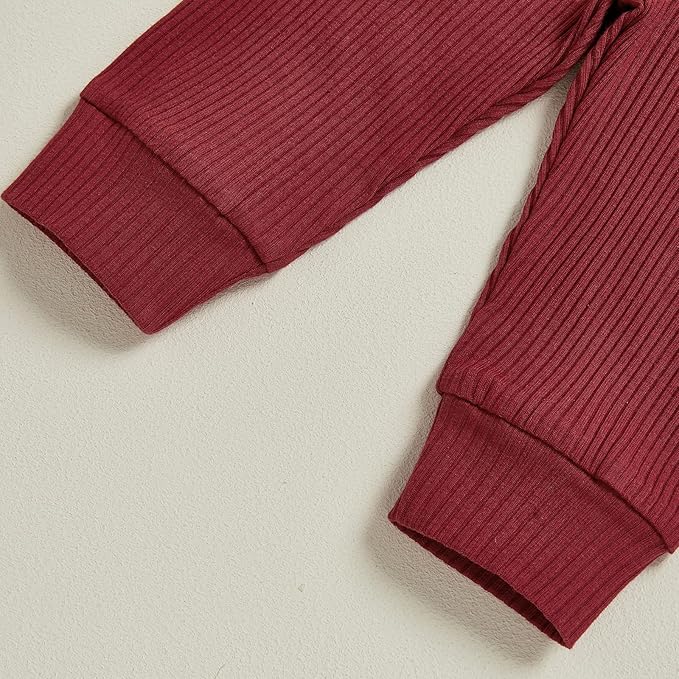 Newborn Baby Boy Clothes Long Sleeve Ribbed Bodysuit Pants Hat 3-Piece Outfit Set