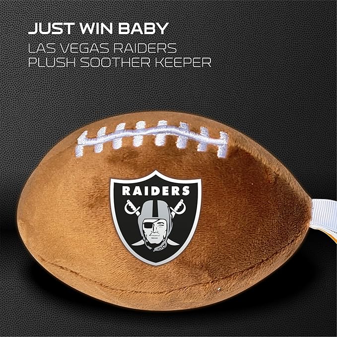 Las Vegas Raiders Plush Football Pacifier Holder by Smilo - Officially Licensed NFL Soother Holder - Soft Plush Toy and Dummy Holder - Fits Any Pacifier - Stroller Accessory & Newborn Essential