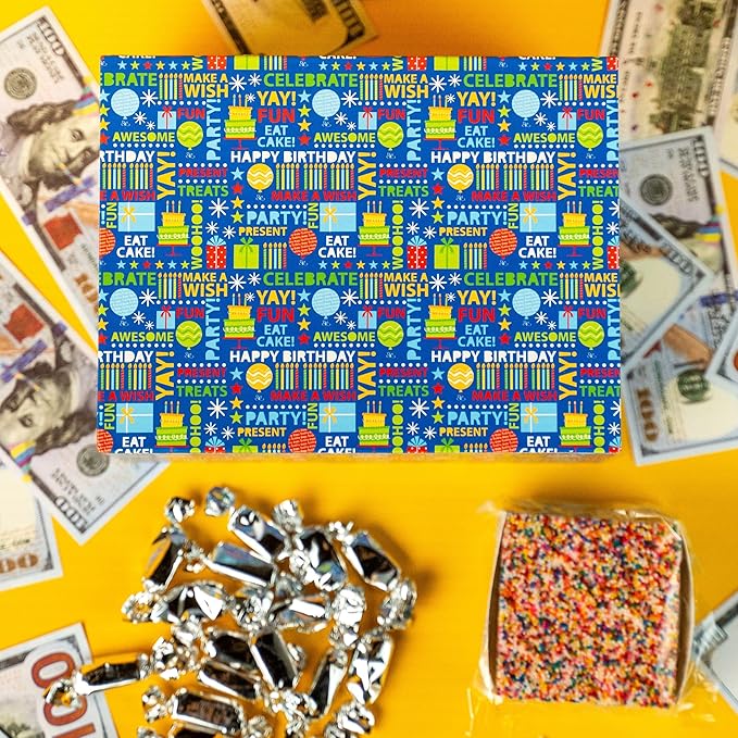 SendaCake Birthday Billionaire Box, Ready to Gift, No Assembly Required - with Music, Sweet Caramels & Delicious 3" Rainbow Sprinkle Dots Cake for Delivery - Gift for Women, Men, Sister, Mom, Dad, Best Friend, Adults, Kids