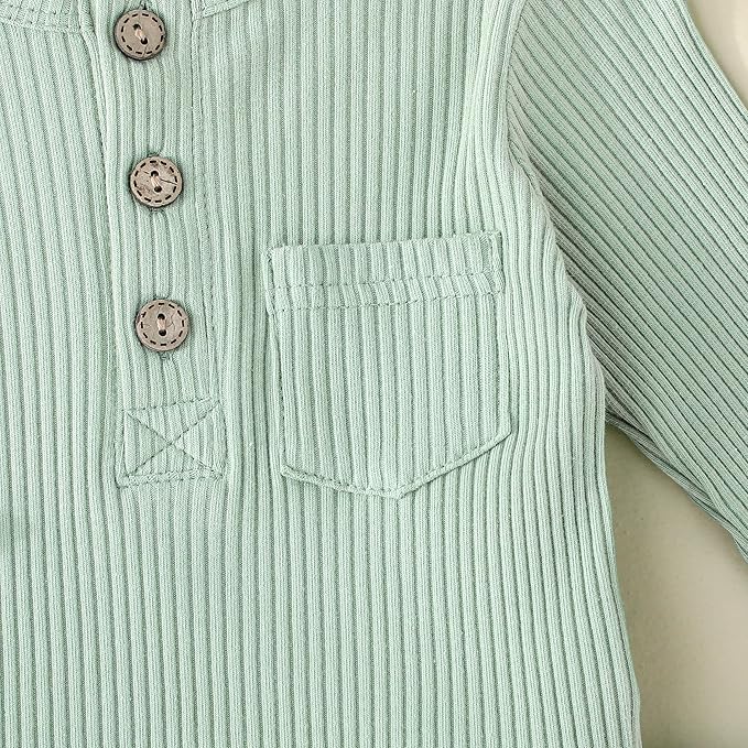 Newborn Baby Boy Girl Clothes Ribbed Knit Cotton Long Sleeve Romper Long Pant Preemie Solid Color Unisex Outfits