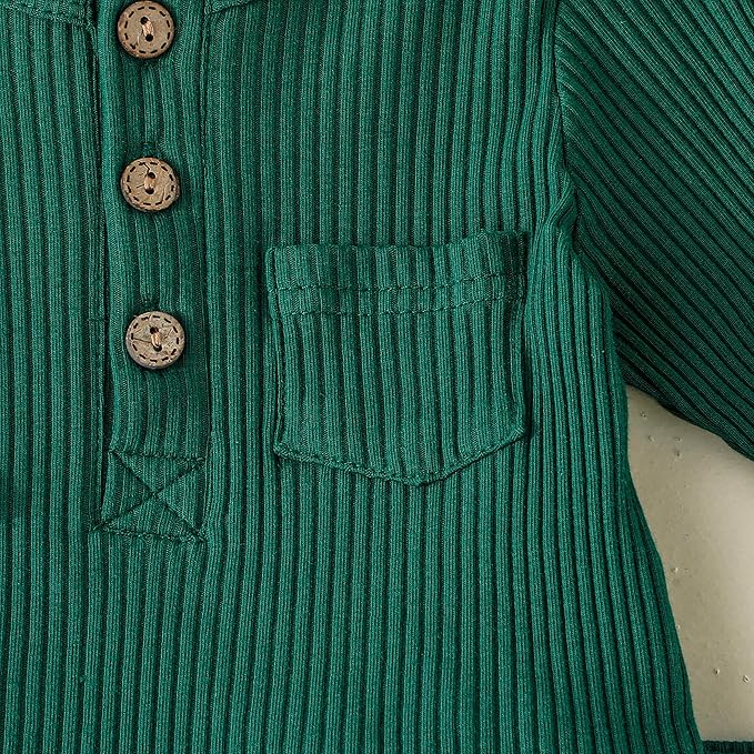 Newborn Baby Boy Girl Clothes Ribbed Knit Cotton Long Sleeve Romper Long Pant Preemie Solid Color Unisex Outfits