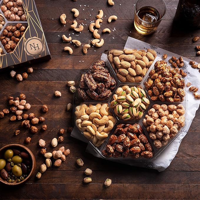 Nuts Gift Basket - Assortment of Sweet & Roasted Salted Gourmet Nuts - Assorted Food Gift Box for Birthday, Family, Sympathy, Men & Women.