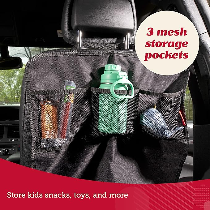 Lusso Gear Heavy Duty Kick Mats (2 Pk) - Back Seat Protector, Sag Proof, Waterproof, Car Back Seat Cover for Kids Who Make Big Messes, 3 Reinforced Storage Pockets, Premium Oxford Fabric (Gray)