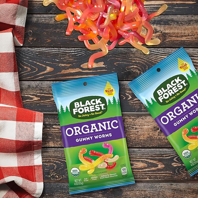 Black Forest Organic Gummy Worms Candy, 4 Ounce Bag (Pack of 12)