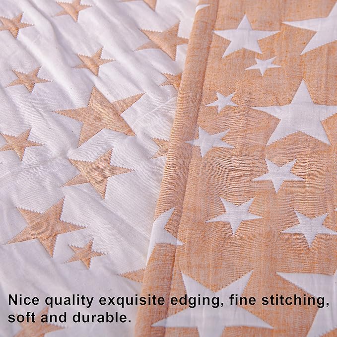 NTBAY 3 Layer Toddler Blanket, Muslin Cotton Jacquard Bed Blankets, Lightweight Thermal Baby Blanket, Super Soft and Warm Crib Blanket for All Seasons, Decoration Gift, 30"x40", Pale Orange Star