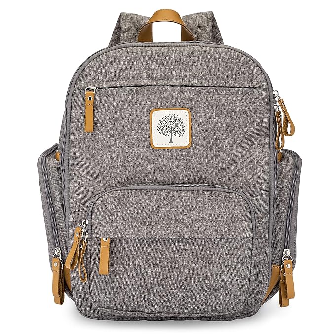 Parker Baby Diaper Backpack - Full Zip Diaper Bag with Insulated Pockets - Gray