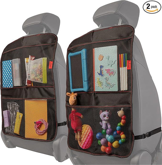 Lusso Gear Kick Mats (2 Pack) - Car Seat Back Protectors, Premium Waterproof Fabric, Reinforced Corners to Prevent Sag, and 4 Mesh Pockets for Large Storage (Red)