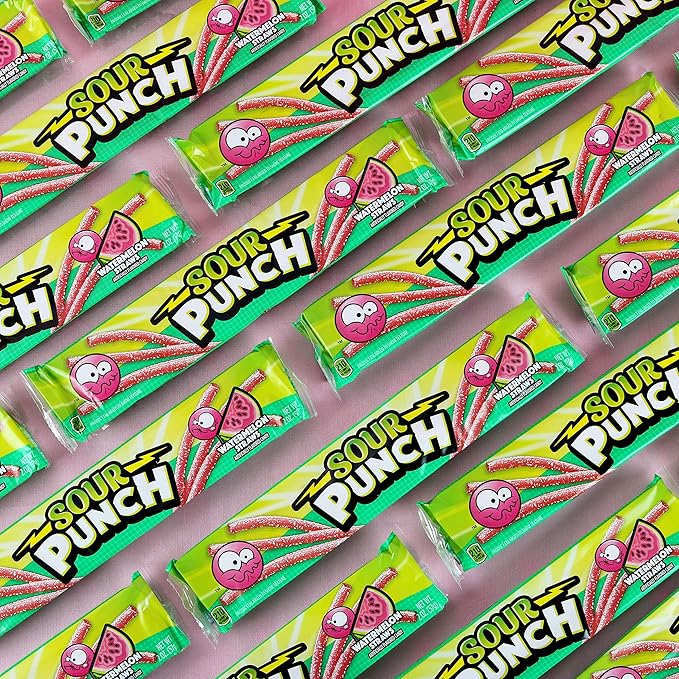 Sour Punch Watermelon Sour Straws, 2oz Tray, (24 Pack)