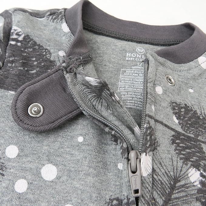 HonestBaby Non-Slip Footed Holiday Pajamas One-Piece Sleeper Zip-Front PJs Organic Cotton for Baby Boys, Girls, Unisex