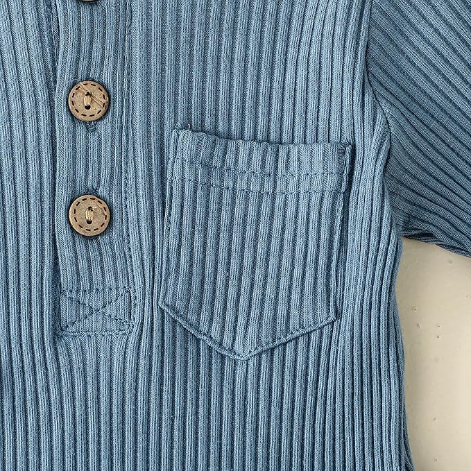 Newborn Baby Boy Girl Clothes Ribbed Knit Cotton Long Sleeve Romper Long Pant Preemie Solid Color Unisex Outfits