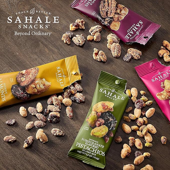 Sahale Snacks Honey Almonds Glazed Mix, 4 oz Pouches (6 Packs) - Dry-Roasted Deluxe Mixed Nuts with Tart Cranberries & Madagascar Vanilla - Non-GMO, Kosher, & Certified Gluten-Free Snacks