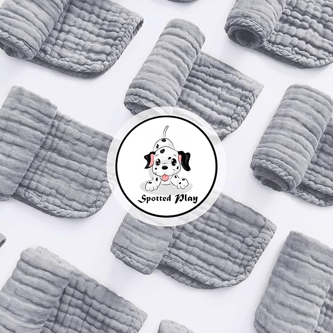 Muslin Burp Cloths 100% Cotton Large 20''x10'' Extra Soft and Absorbent Baby Wash Cloths Spit Up Rags - Baby Burping Cloth for Boys Girls Items(12 Pack Grey)
