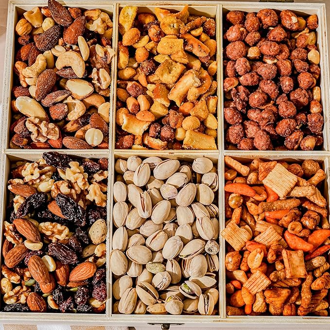 Nut Gift Basket, in Reusable Wooden Crate, Healthy Gift Option, Gourmet Snack Food Box, with Unique Flavors, Great for Feel Better, Sympathy & Birthday- Bonnie & Pop
