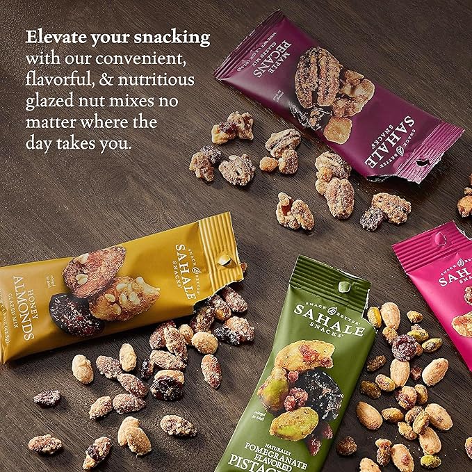 Sahale Snacks Glazed Mix Nut Blend Variety Pack, 1.5 Oz Grab & Go Bags (12 Total Packs) - Four Different Dry-Roasted Deluxe Mixed Nuts Blends Included - Non-GMO Kosher & Certified Gluten-Free Snacks