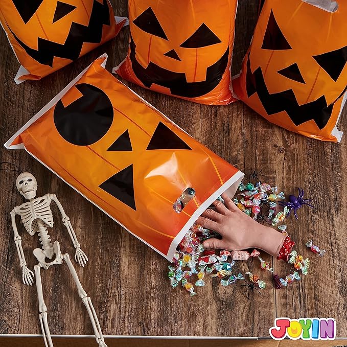 JOYIN 72 Pcs Halloween Goodie Bag, Pumpkin Plastic Candy Bags for Kids trick or treating, Halloween Jack o' Lantern Trick or Treat Bags for Snacks Party Favors, Treats Party Supplies