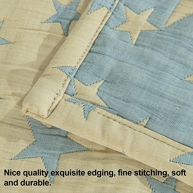 NTBAY 3 Layer Toddler Blanket, Muslin Cotton Jacquard Bed Blankets, Lightweight Thermal Baby Blanket, Super Soft and Warm Crib Blanket for All Seasons, Decoration Gift, 45"x60", Blue and Yellow Star