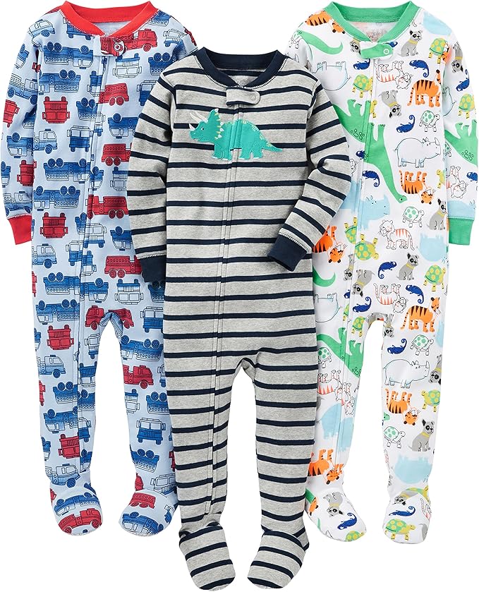 Simple Joys by Carter's Toddlers and Baby Boys' Snug-Fit Footed Cotton Pajamas, Pack of 3