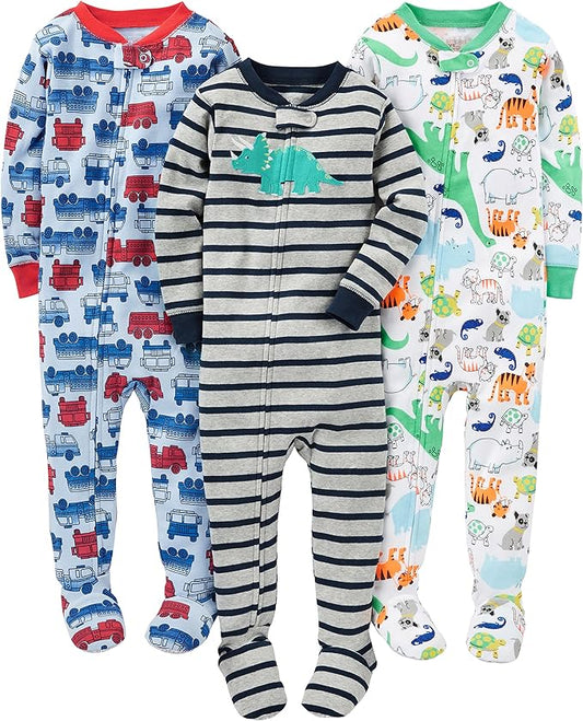 Simple Joys by Carter's Toddlers and Baby Boys' Snug-Fit Footed Cotton Pajamas, Pack of 3