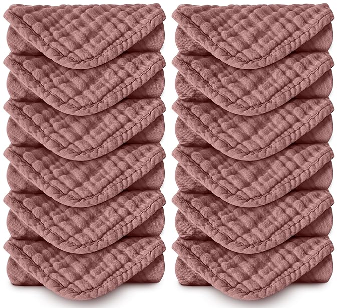Muslin Burp Cloths 100% Cotton Large 20''x10'' Extra Soft and Absorbent Baby Wash Cloths Spit Up Rags - Baby Burping Cloth for Boys Girls Items(12 Pack Bean Paste)