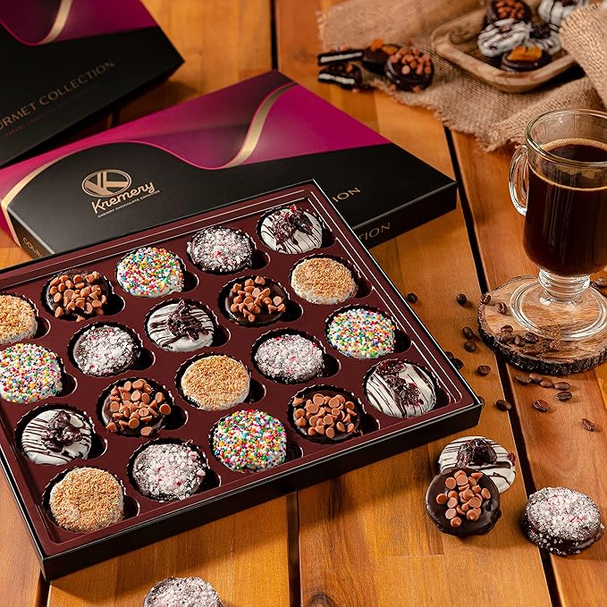 KREMERY Creamy Chocolate Cravings - Chocolate Covered Sandwich Cookies & Cream Gift Basket, in Elegant Gift Box (20 Cookies, Assorted Sweet Toppings) Food Assortments USA Made